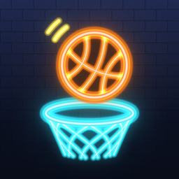 The Hinge Hoops logo: a neon basketball dropping into a neon hoop.