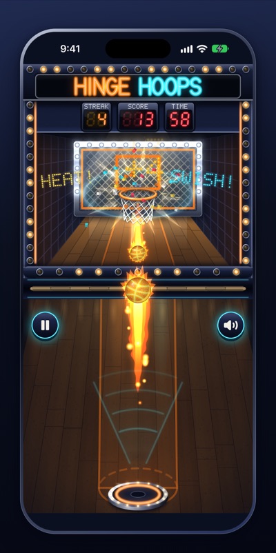An ordinary phone playing the same game, the brass rail drawn across the middle of the screen where a fold would be.